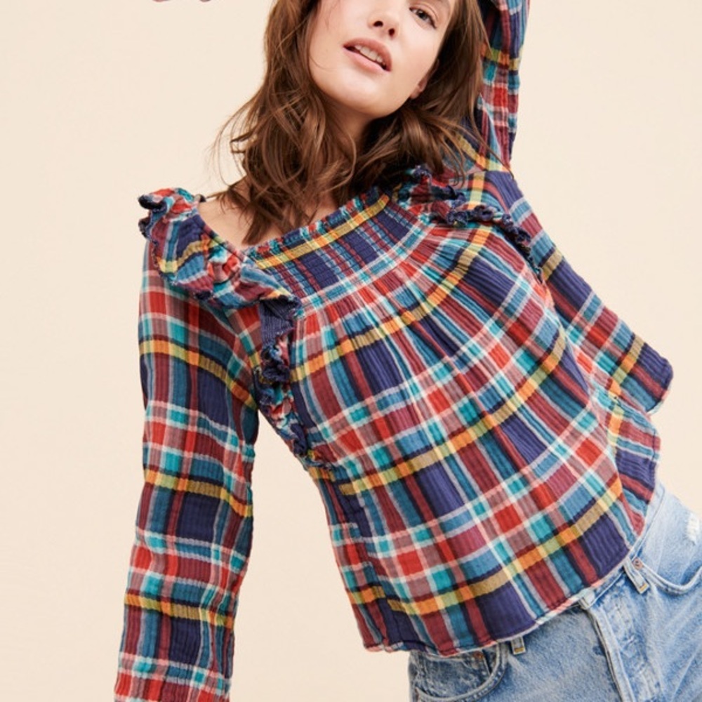 Free People Multicolor Plaid Blouse